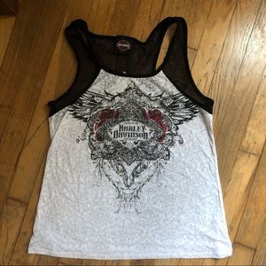 Harley Davidson embellished and mesh tank top
